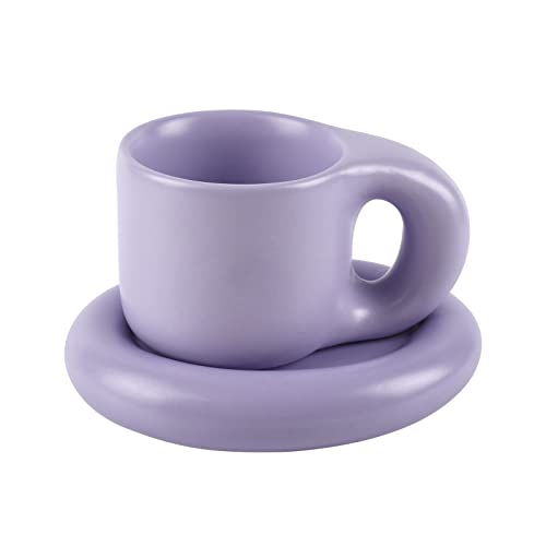 Koythin Keramik-Kaffeetasse, Untertassen-Set, kreativ, niedlich, fetten Griff, Tasse mit Untertasse für Büro und Zuhause, spülmaschinen- und mikrowellengeeignet, 284 ml für Latte Tee-Milch von Koythin