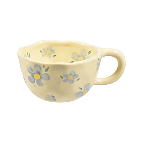 Koythin Kaffeetasse aus Keramik, kreative Blumen-Tasse für Büro und Zuhause, spülmaschinen- und mikrowellengeeignet, 241.0 g/250ml für Latte Tea Milch (Blaue Blume) von Koythin
