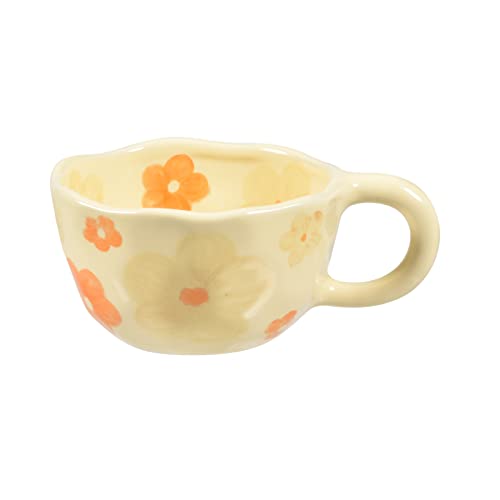 Koythin Keramik-Kaffeetasse, kreative Blumen-Tasse für Büro und Zuhause, spülmaschinen- und mikrowellengeeignet, 250 ml für Latte Tee Milch (Orange Flower) von Koythin