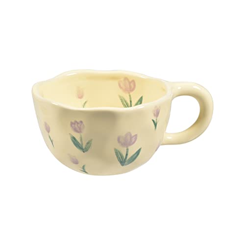Koythin Keramik-Kaffeetasse, kreative Blumen-Tasse für Büro und Zuhause, spülmaschinen- und mikrowellengeeignet, 8,5 oz/250 ml für Latte Tee Milch (Lila Tulpe) von Koythin