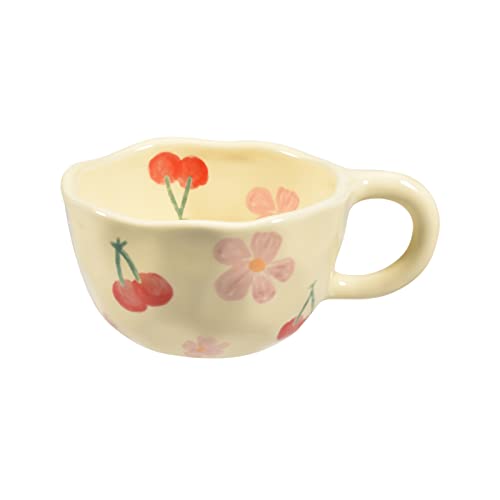 Koythin Kaffeetasse aus Keramik, kreative Blumen-Tasse für Büro und Zuhause, spülmaschinen- und mikrowellengeeignet, 241.0 g/250ml für Latte Tee Milch, Muttertagsgeschenke (Rosa Kirsche) von Koythin