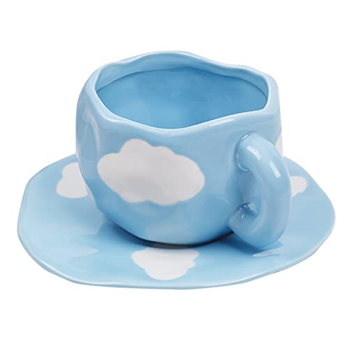 Koythin Keramik-Kaffeetasse mit Untertasse, süße Wolken-Kaffeetasse und Tasse für Büro und Zuhause, Blauer Himmel und weiße Wolken, 300 ml für Latte Tee Milch von Koythin