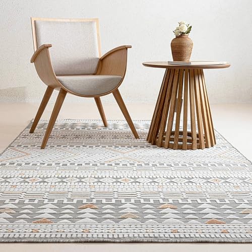Koza Home Waschbarer Teppich für Ihr Zuhause 196x290 cm | Wohnzimmer Schlafzimmer Küche Teppich Flur Teppiche kurzer Flor dünner Läufer | Innen und Außen wetterfest einfarbig gemusterter Teppich von Koza Home
