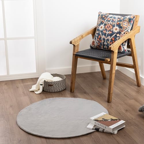 Waschbarer Runder Teppich für Ihr Zuhausee 90x90 Cm | Wohnzimmer Schlafzimmer Kuechenteppich Flur Teppiche Hochflor Dünner Easy Clean Laeufer | Weicher Moderner Wetterfest Einfarbig Gemusterter von Koza Home