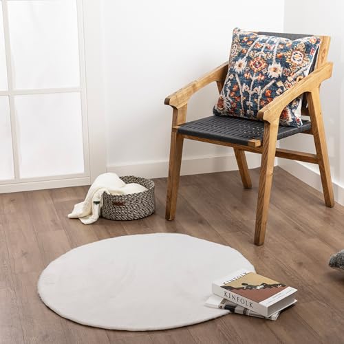 Waschbarer Runder Teppich für Ihr Zuhausee 90x90 Cm | Wohnzimmer Schlafzimmer Kuechenteppich Flur Teppiche Hochflor Dünner Easy Clean Laeufer | Weicher Moderner Wetterfest Einfarbig Gemusterter von Koza Home