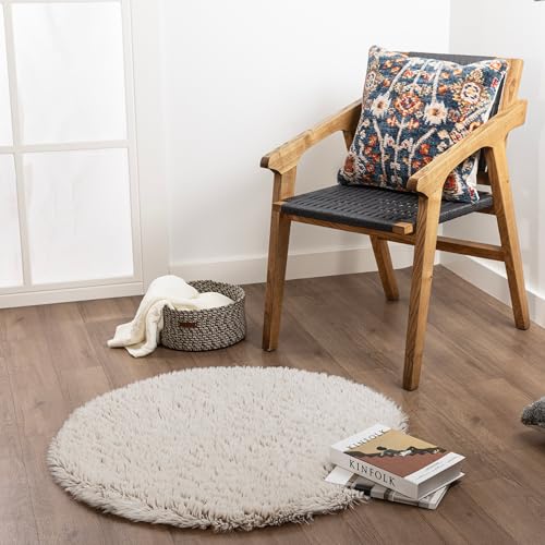 Koza Home Waschbarer Runder Teppich für Ihr Zuhausee 90x90 cm | Wohnzimmer Schlafzimmer Kuechenteppich Flur Teppiche Hochflor Dünner Easy Clean Laeufer | Weicher Moderner Wetterfest von Koza Home