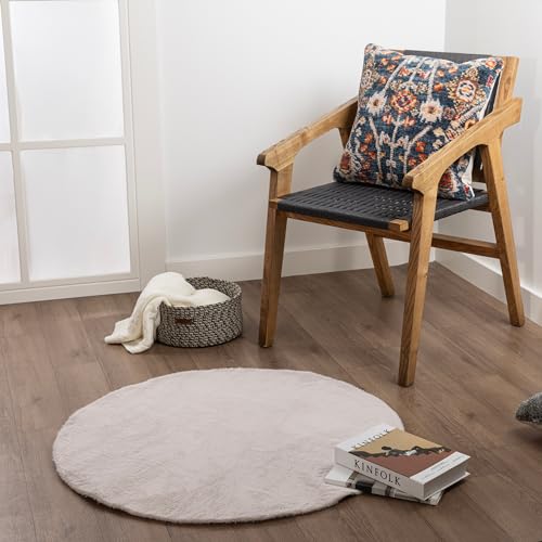 Waschbarer Runder Teppich für Ihr Zuhausee 90x90 Cm | Wohnzimmer Schlafzimmer Kuechenteppich Flur Teppiche Hochflor Dünner Easy Clean Laeufer | Weicher Moderner Wetterfest Einfarbig Gemusterter von Koza Home