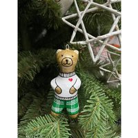 Weihnachten Bruchsicher Dekor Pappmaché Goldene Bär Ornamente Goldener in Pijama Figur Eco Freundliche Marke Einzigartiger Weihnachtsbaum von KozaDerezaGifts