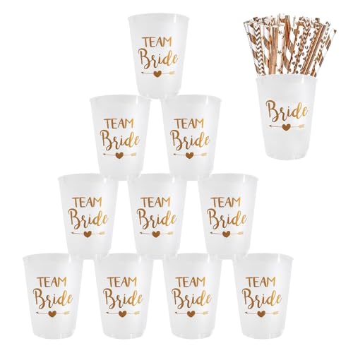 Bachelorette Party Cups, 12 Stück Braut und Team Braut Tassen Mit 12 Strohhalmen, Becher Bride Tribe Cups für Bridal Shower, Verlobungsfeier, Junggesellenabschied Party 9.8 x 5.8 cm (Transparent) von Kozdtiz
