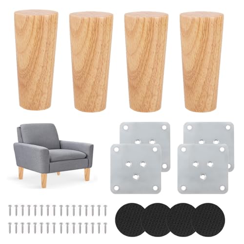 Möbelfüße Holz, 4 Stück Möbelfüße Holz Eiche, Mit montageplatten und Schrauben, Massivholz Holzbeine für Möbel für Sofa, Kommode, Schrank, Couchtisch 8 cm Gerader Fuß von Kozdtiz
