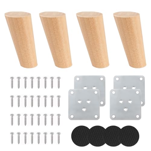 Möbelfüße Holz, 4 Stück Möbelfüße Holz Eiche, Mit montageplatten und Schrauben, Massivholz Holzbeine für Möbel für Sofa, Kommode, Schrank, Couchtisch 8 cm Schräger Fuß von Kozdtiz
