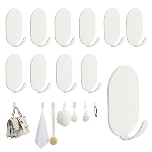Kozdtiz Selbstklebende Haken weiß, 10 Stück Selbstklebende Haken, Kohlenstoffstahl wasserdichter Wandhaken, Aufhänger an Handtuchhaken für Küche, Bad, Waschbecken 5 x 3.2 cm von Kozdtiz