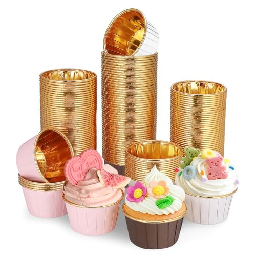 Muffinförmchen Papier, 150 Stück Cupcake Muffin Förmchen aus Aluminiumfolie, Cupcake Förmchen für Geburtstag Weihnachtsfeier Partys Muffinform (Weiß, Rosa, Braun) von Kozdtiz