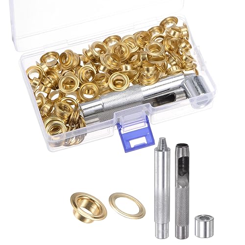 Kozelo 100 Set Öse Ösen - [ 10mm x 17mm ] Kupfer mit Setter Hilfsmittel für Schuhe Kleidung Benutzen | Golden von Kozelo