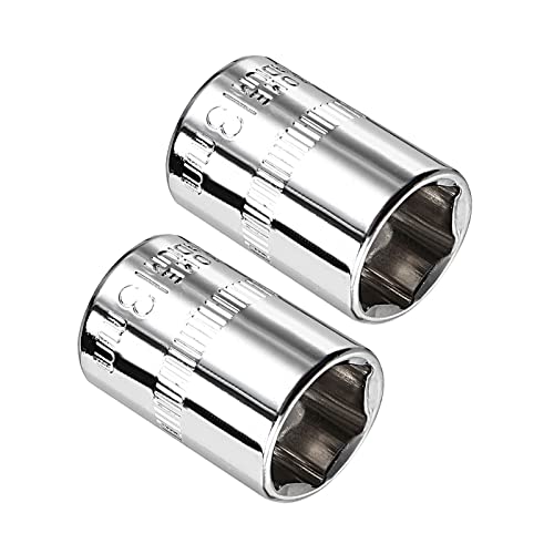 Kozelo 2Stk 6 Spitze Flache Buchse - [1/4" x 13mm] Vierkant Antrieb für Auto Mechanische Ausrüstung Reparatur Verwendung CR-V Stahl Metrische Größen von Kozelo