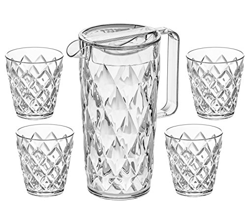 Koziol Kanne Crystal 1,6l transparent klar im Set mit 4 Bechern Crystal S 0,2l transparent klar von Koziol