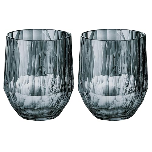 Koziol Superglas Club No. 23, 2 Stück, 200 ml, Weißwein-Tumbler, Glas aus kristallklarem Kunststoff, luxuriös, unzerbrechlich, wiederverwendbar, Party, Camping, 2er Set (Transparent Grau) von Koziol