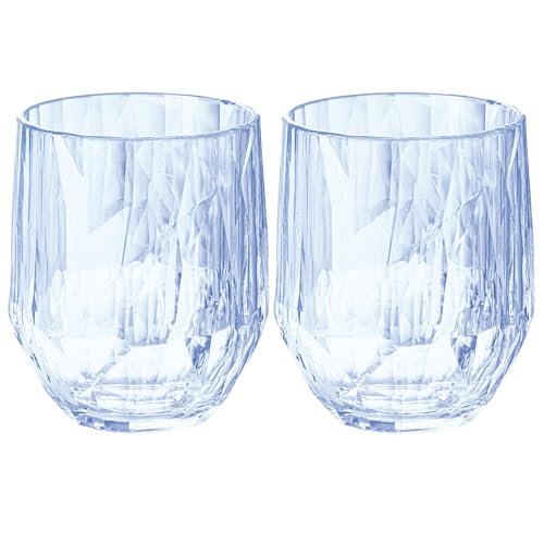 Koziol Superglas Club No. 24, 2 Stück, 400 ml, Rotwein-Tumbler, Glas aus kristallklarem Kunststoff, luxuriös, unzerbrechlich, wiederverwendbar, Party, Camping, 2er Set (Transparent Aquamarin) von Koziol