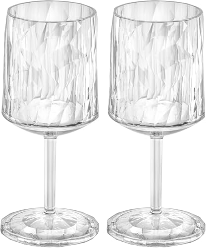 Koziol Superglas Club No. 9, 2 Stück, 200 ml, Weinglas mit Stiel aus kristallklarem Kunststoff, luxuriös, unzerbrechlich, wiederverwendbar, Party, Camping, 2er Set von Koziol