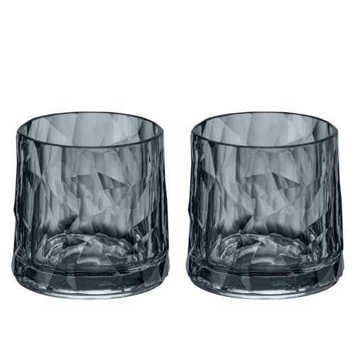 Koziol Superglas Club No. 2, 2 Stück, 250 ml, Whiskeyglas aus kristallklarem Kunststoff, luxuriös, unzerbrechlich, wiederverwendbar, Party, Camping, 2er Set, Transparent Grau von Koziol