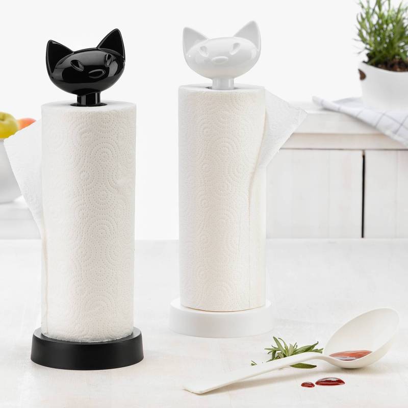 home24 Küchenrollenhalter Miaou Ø 13cm Schwarz/Schwarz von home24
