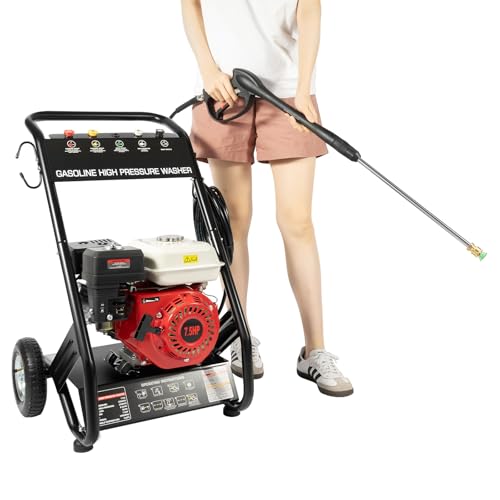 Benzin Hochdruckreiniger Terrassenreiniger 7.5 PS Motor | 150-170 Bar | inkl. 5 wählbare Düsen 3 Hochdruckschlauch | 23,67-Oz-Motoröltank von Kozivmo