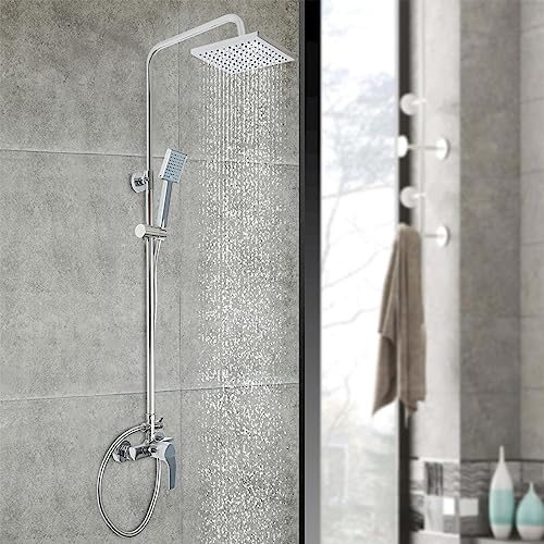 Regendusche Duschsystem | Duschset Chrom | Duschstangeset Duscharmatur | Quadratisch Regendusch Dusche Set | Duschsystem mit Duschkopf von Kozivmo