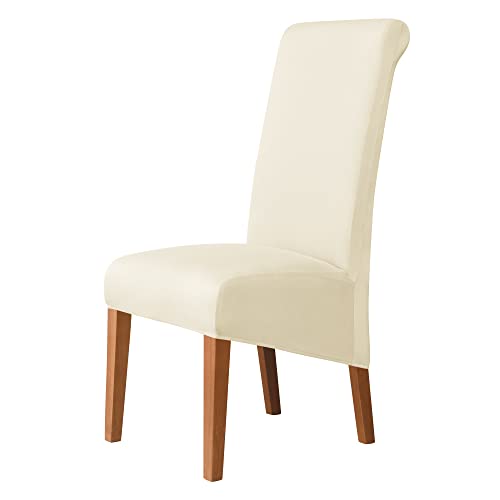 Kozuoan XL-Größe Stuhlhussen für Esszimmerstühle, Spandex, abnehmbar und waschbar, Rauchgrau, 4 Stück (cremefarben, 4 Stück) von Kozuoan