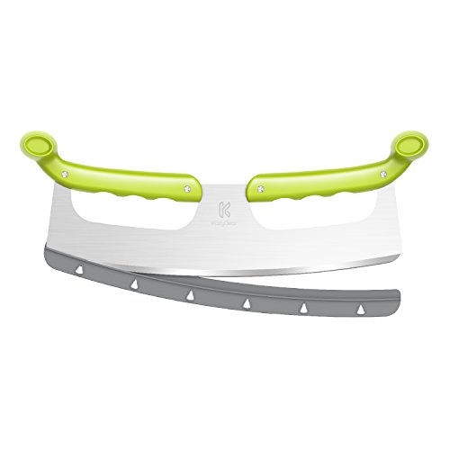 KozyGear | Pizzaschneider aus Edelstahl | 35cm Mezzaluna Schneider | scharfe Klinge | doppelseitigen Griffen | Ideal für Pizza, Gemüse, Zwiebeln, Kräuter und Mehr | 6KGZ-1001G KozyGear | Pizzaschneider aus Edelstahl | 35cm Mezzaluna Schneider | scharfe Klinge | doppelseitigen Griffen | Ideal für Pizza, Gemüse, Zwiebeln, Kräuter und Mehr | 6KGZ-1001G von KozyGear