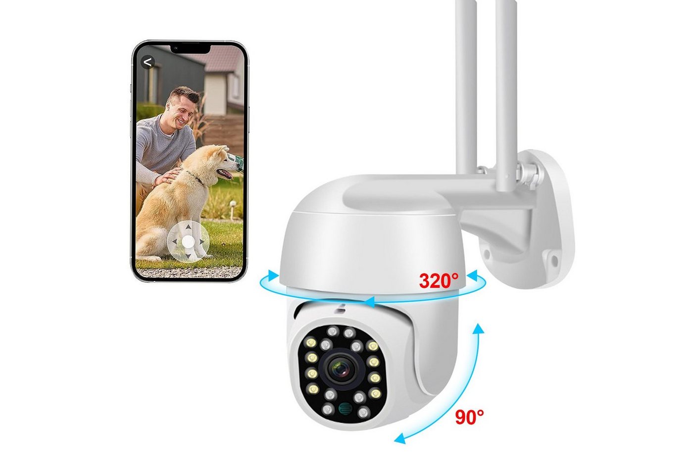 Kpaloft 5G-Dualband-WLAN Überwachungskamera (für Innen/Außen, FHD 1080P Kamera, 320°/90° verstellbar, Nachtsicht, Bewegungserkennung, APP, Zwei-Wege-Audio, Ton- und Lichtwarnung, für Wohnzimmer/Hof/Lager/Bauernhof/Garten) von Kpaloft