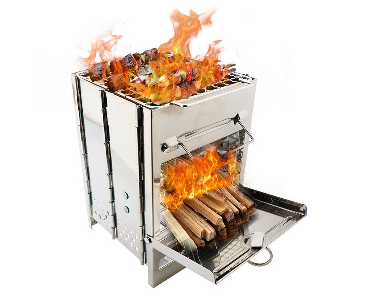 Kpaloft Holzkohlegrill BBQ Portable, klappbarer Grill, Gaskocher, Campingkocher, Holzofen, für Outdoor-Aktivitäten, Kochen, Wandern, Picknick, BBQ von Kpaloft