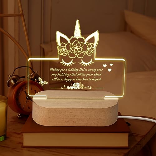 Kqpoinw Einhorn Nachtlicht Kinder,LED Nachttischlampe, DIY Acryl Personalisiertes Nachtlicht mit löschbarem Stift, USB Nachtlicht Geschenke für Mädchen,Jungen,Mama,Bruder, Schwester von Kqpoinw