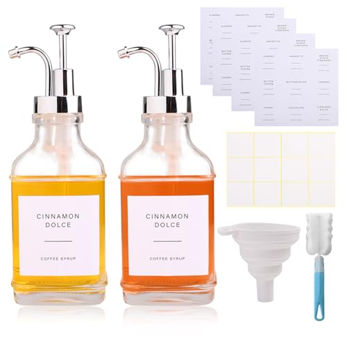 Kqpoinw Sirup Spender Essig und Ölflaschen Set, 2 x 500ml Kaffeesirup Glas, Kaffee Sirup Pumpspender Set mit Ausgießer für Küche Coffee Bar, Öl und Essigspender mit 48 Aufkleber und Trichter Kqpoinw Sirup Spender Essig und Ölflaschen Set, 2 x 500ml Kaffeesirup Glas, Kaffee Sirup Pumpspender Set mit Ausgießer für Küche Coffee Bar, Öl und Essigspender mit 48 Aufkleber und Trichter von Kqpoinw