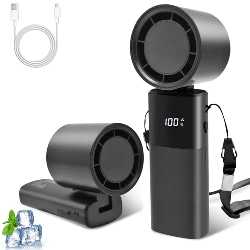 Kqpoinw Tragbarer Turbo-Handventilator mit Digitales Display, Einstellbare Geschwindigkeit (1-100) Mini-Ventilator, 90° Faltbarer USB-Ventilator Wiederaufladbarer 4000mAh Akku Outdoor (Schwarz) von Kqpoinw