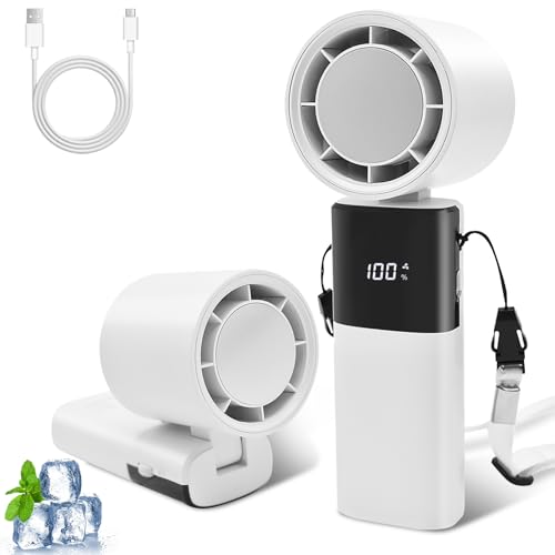 Kqpoinw Tragbarer Turbo-Handventilator mit Digitales Display, Einstellbare Geschwindigkeit (1-100) Mini-Ventilator, 90° Faltbarer USB-Ventilator Wiederaufladbarer 4000mAh Akku Outdoor (Weiß) von Kqpoinw