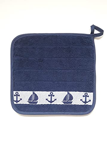 KRACHT, EIN Topflappen Nordsee, Dunkelblau, Frottee, 100% Baumwolle, 22x22cm von Kracht seit 1810