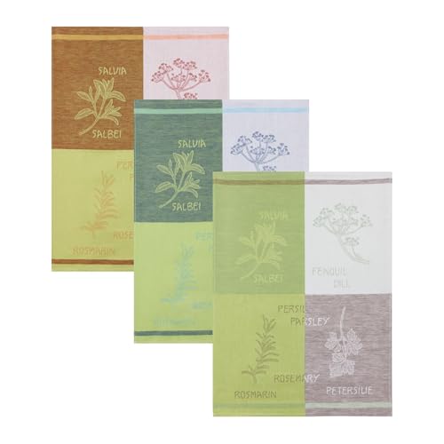 Kracht 3-er Pack Jacquard Geschirrtuch, Halbleinen, Küchenkräuter, drei Farben sortiert, 50x70cm von Kracht seit 1810