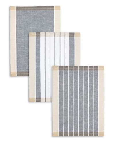 Kracht 3-er Pack Jacquard Geschirrtuch, Halbleinen, Streifen sortiert, anthrazit-schwarz-beige, 50x70cm von Kracht seit 1810