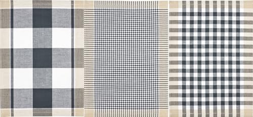 Kracht 3er-Pack Geschirrtuch Halbleinen, Karo Sortiert, anthrazit, 50x70cm von Kracht seit 1810