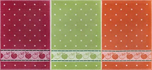 Kracht seit 1810 Küchenhandtuch Set Halbleinen Jacquardtuch (3 Stück) 'Äpfel' - 50% Leinen - 50% Baumwolle - Mehrfarbig - Gepunktet von Kracht seit 1810