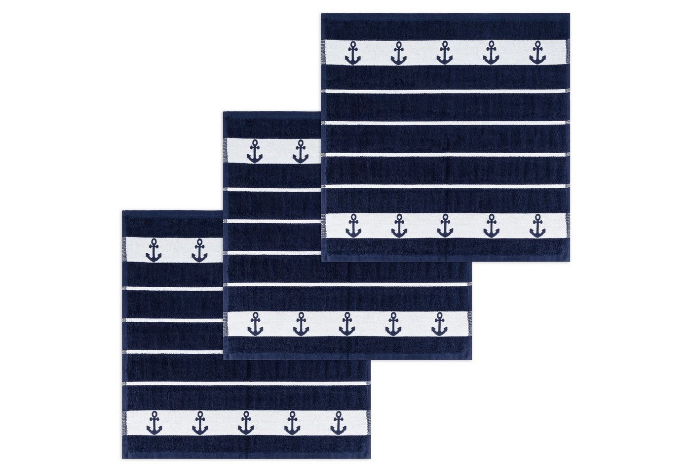 Kracht Geschirrtuch Anker, (Set, 3-tlg., Set), 3er Pack Frottee Küchenhandtücher (3 Stück) ca.50x50cm 100% Baumwolle von Kracht