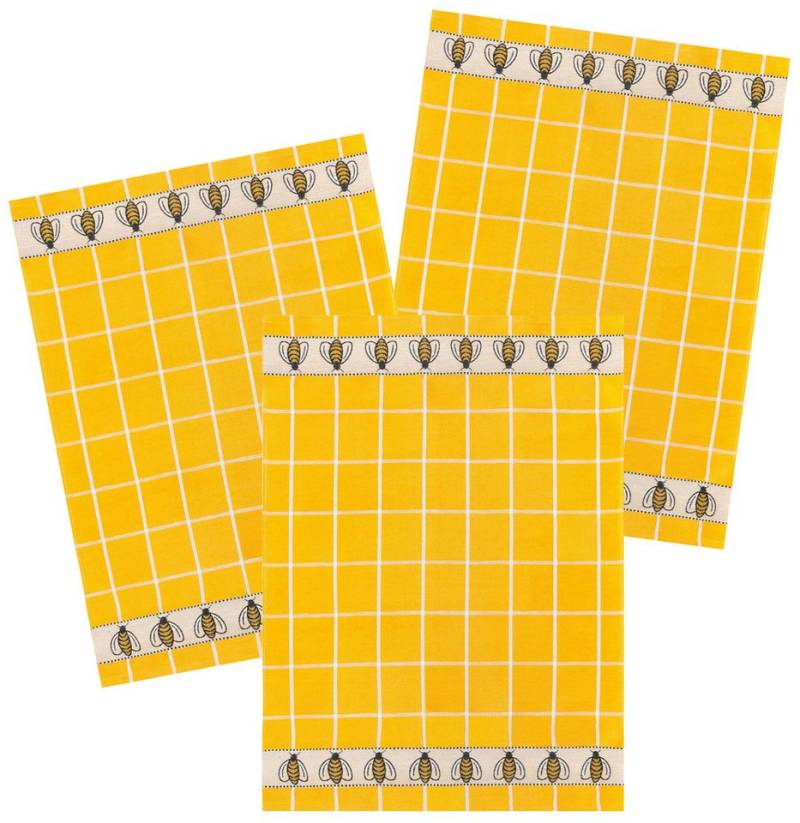 Kracht Geschirrtuch Bienen, (3-tlg., 3-teilig), 3er Pack Geschirrtücher (3 Stück), ca. 50 x 70 cm, Halbleinen Jacquard von Kracht
