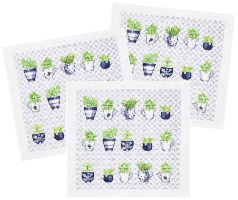 Kracht Geschirrtuch Gartenkräuter, (3-tlg., 3-teilig), 3er Pack Frottee Küchenhandtücher (3 Stück), ca.50x50cm Baumwolle von Kracht