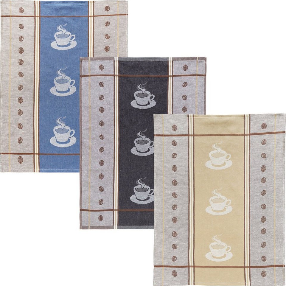 Kracht Geschirrtuch Geschirrtuch Espresso" 3er-Pack, (3-tlg), Halbleinen Motiv" von Kracht