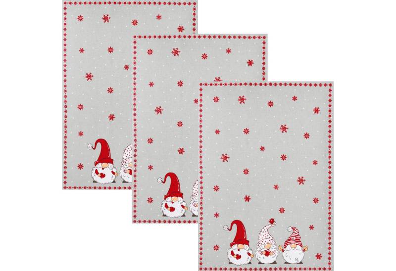 Kracht Geschirrtuch Geschirrtuch "Winterwichtel" 3er-Pack, Halbleinen Motiv von Kracht