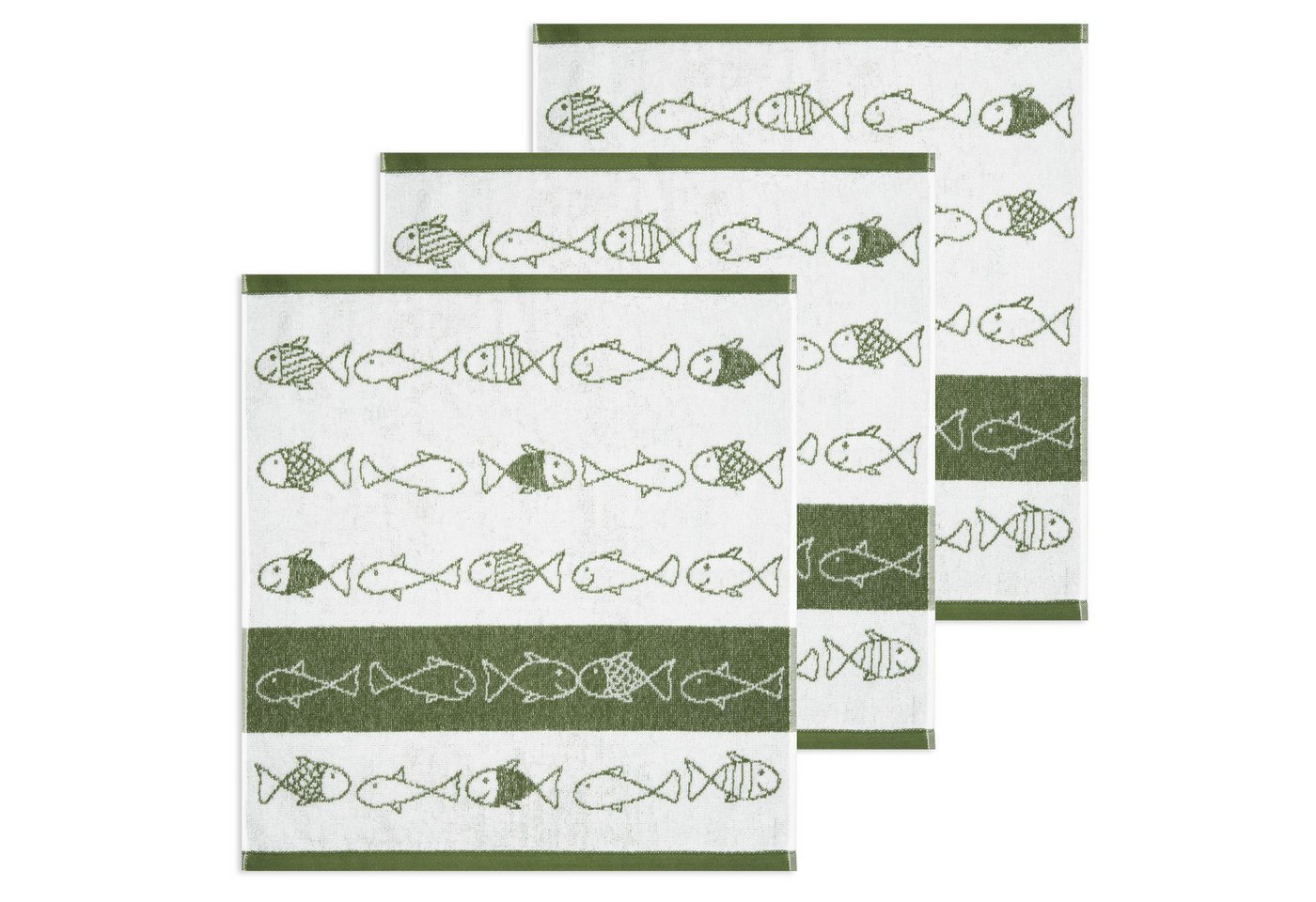 Kracht Geschirrtuch Kiss Fish, (Set, 3-tlg., 3-teilig), 3er Pack Frottee Küchenhandtücher (3 Stück) ca.50x50cm 100% Baumwolle von Kracht