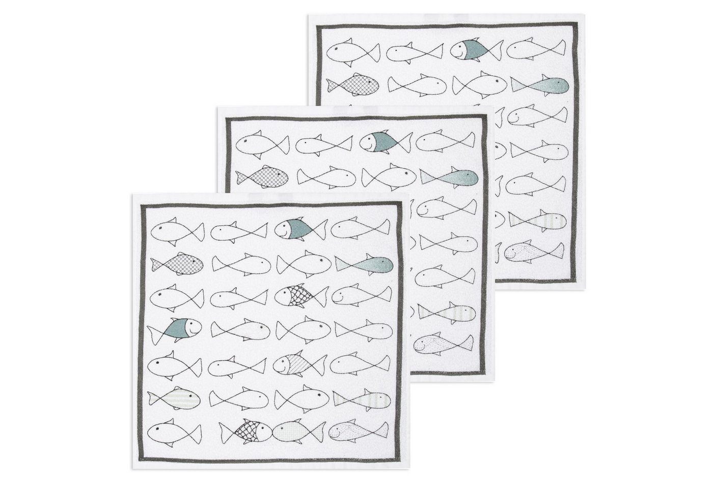 Kracht Geschirrtuch Kiss Fish, (Set, 3-tlg., 3-teilig), 3er Pack Frottee Küchenhandtücher (3 Stück) ca.50x50cm 100% Baumwolle von Kracht