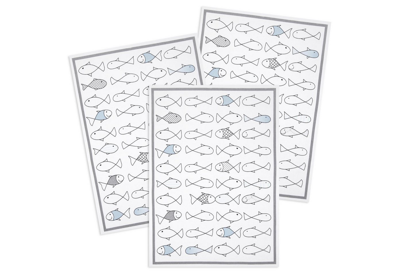 Kracht Geschirrtuch Kiss Fish, (Set, 3-tlg., 3-teilig), 3er Pack Geschirrtücher (3 Stück), ca. 50 x 70 cm, Halbleinen bedruckt von Kracht