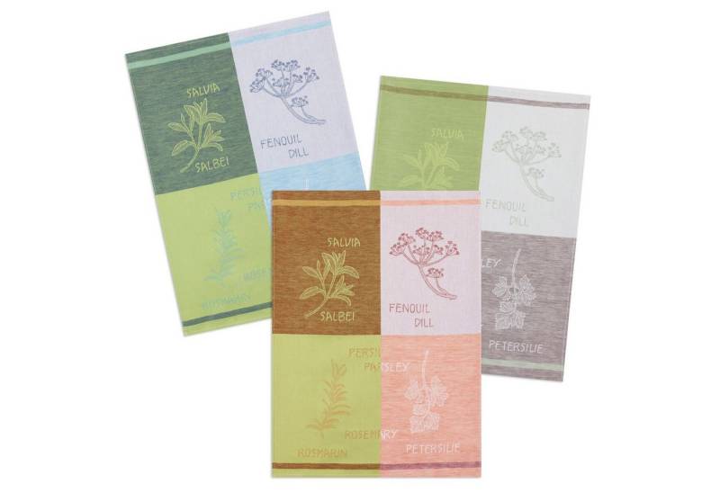Kracht Geschirrtuch Küchenkräuter, (Set, 3-tlg., Set), 3er Pack Geschirrtücher (3 Stück), ca. 50 x 70 cm, Halbleinen Jacquard von Kracht
