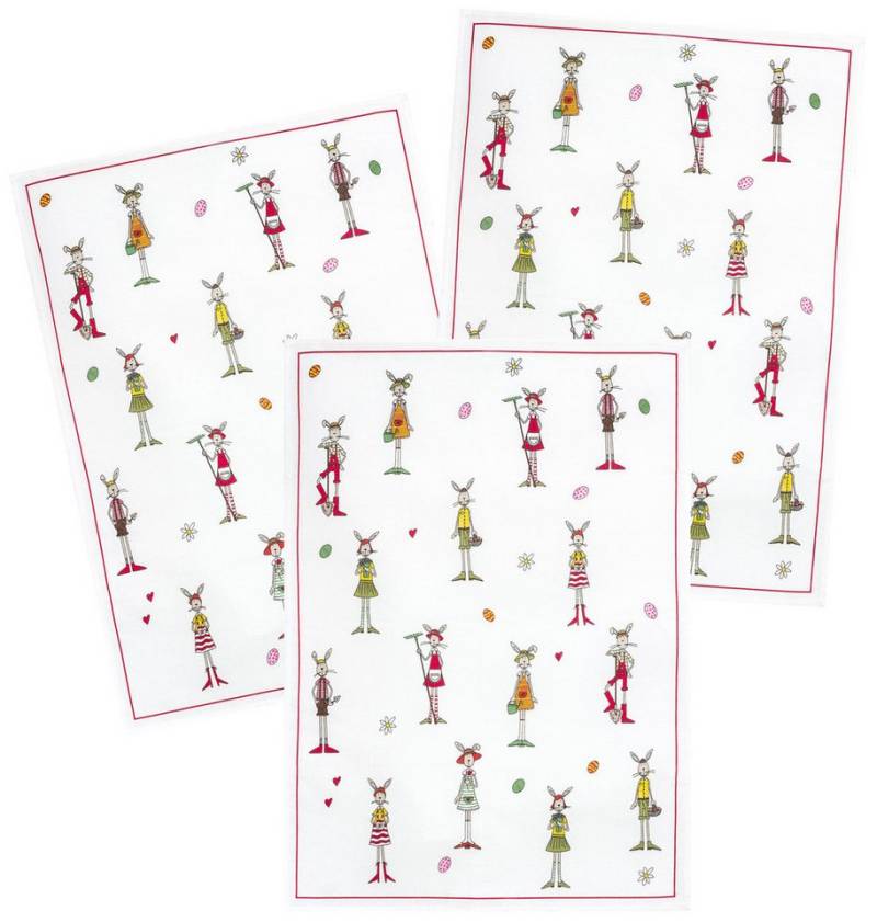 Kracht Geschirrtuch Langohr, (3-tlg., 3-teilig), Geschirrtücher (3 Stück), ca. 50 x 70 cm, Halbleinen bedruckt von Kracht